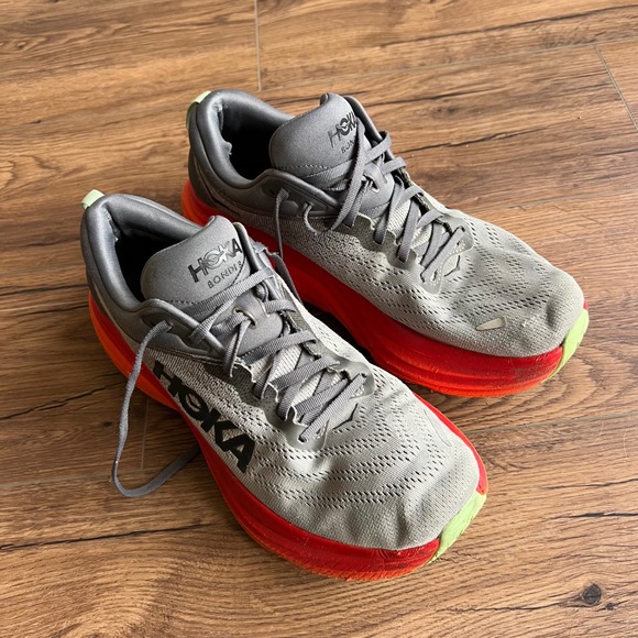 Hoka Other - Hoka Bondi 8 Mens 10.5D Castlerock Flame Grey Orange Running Shoes 1123202 CFLM